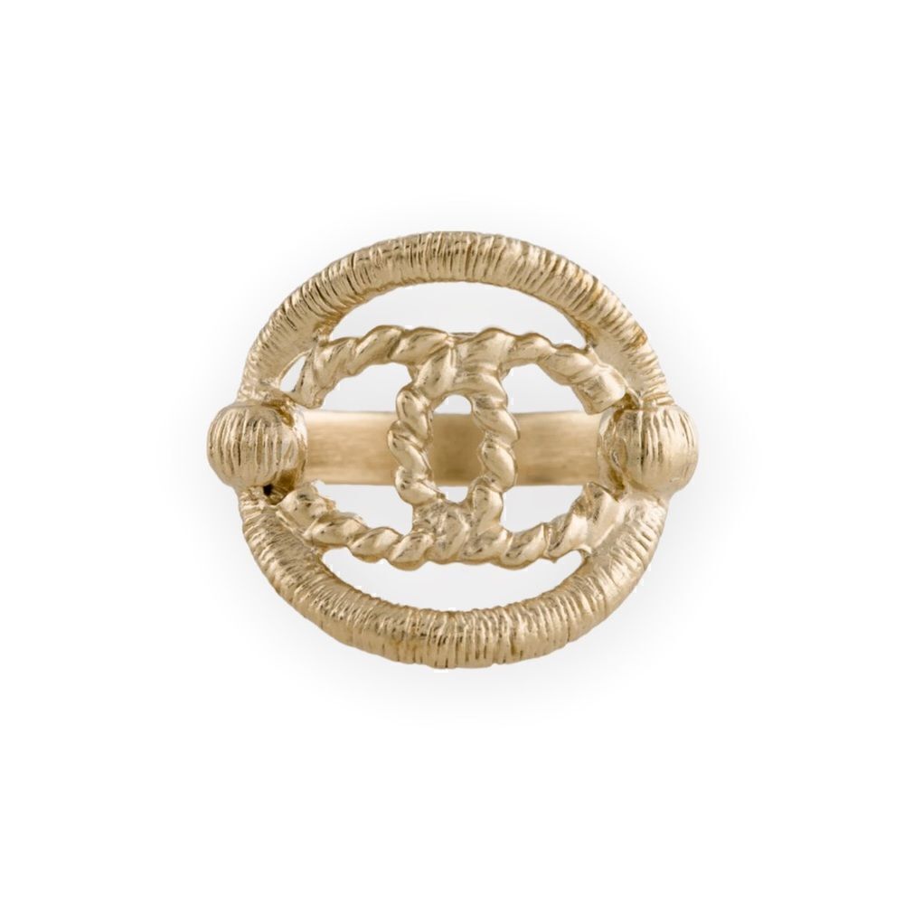 CHANEL CC Gold-Tone Cocktail Ring |Size: 6.5|